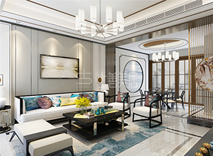 新樂民政花園別墅200平新中式風(fēng)格裝修效果圖