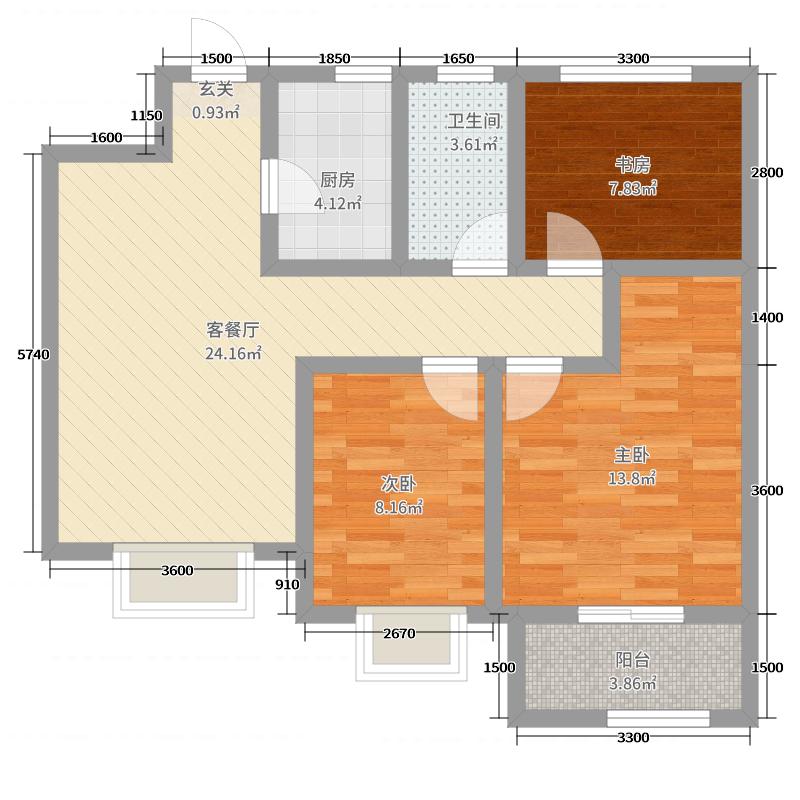 鑫界9號院2室1廳2衛(wèi)1廚98㎡戶型圖