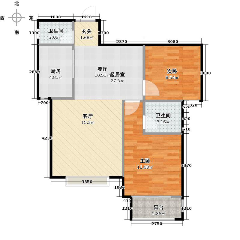 鑫界9號院2室1廳2衛(wèi)1廚88㎡戶型圖