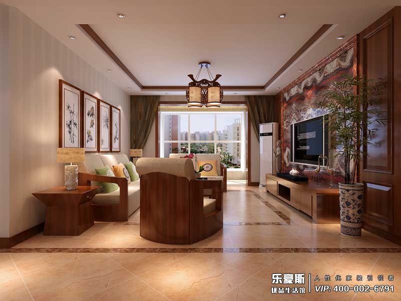 天海御天下三室兩廳新中式風格裝修效果圖