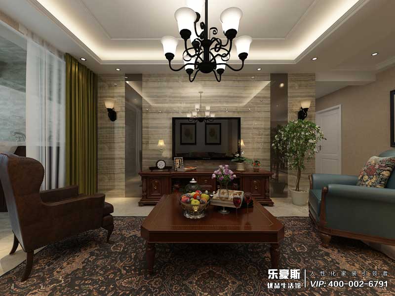 恒大警苑136平米美式風(fēng)格裝修效果圖