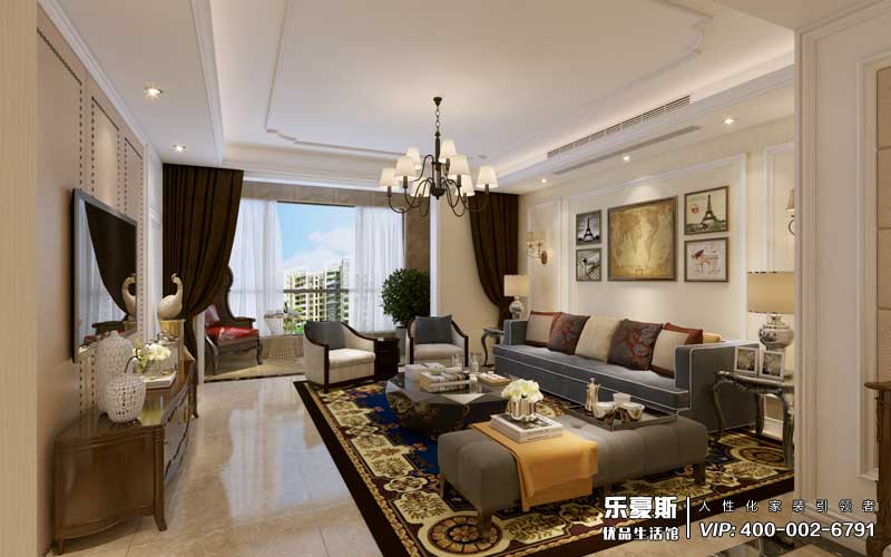 瀚唐三期三室兩廳美式風格裝修效果圖