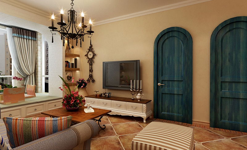 萬達廣場小區(qū)B北區(qū)98平米兩室兩廳美式混搭