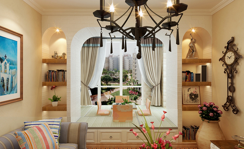 萬達廣場小區(qū)B北區(qū)98平米兩室兩廳美式混搭