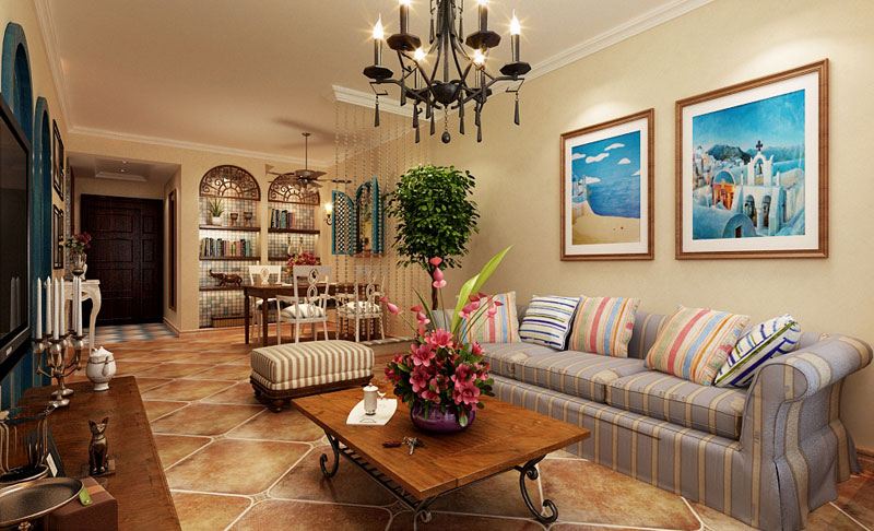 萬達廣場小區(qū)B北區(qū)98平米兩室兩廳美式混搭