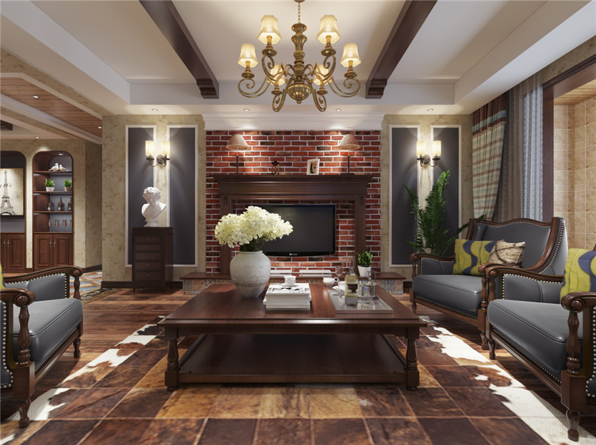 鹿錦苑168平米三室美式風(fēng)格裝修效果圖