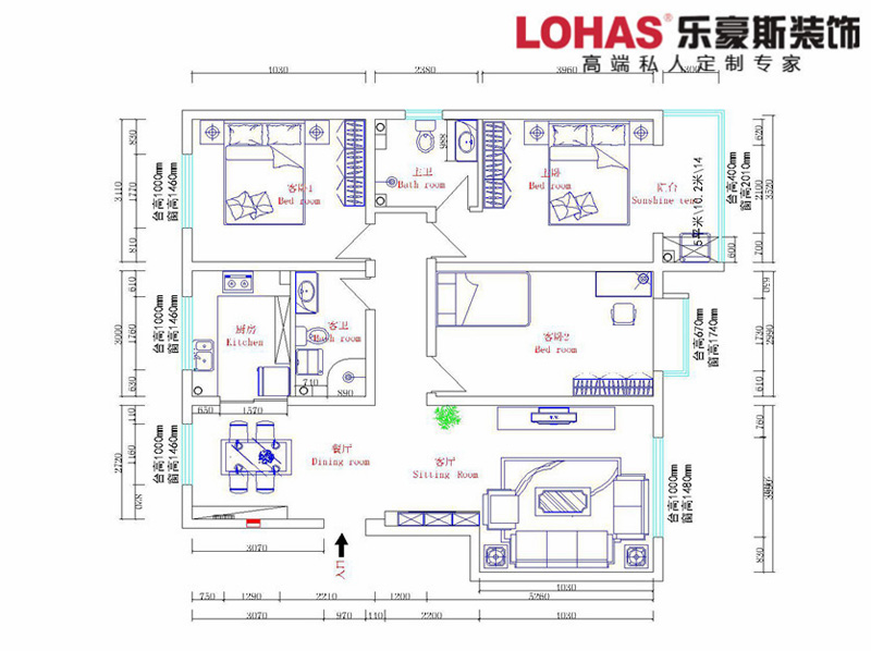 軍薔苑135平三室兩廳裝修效果圖