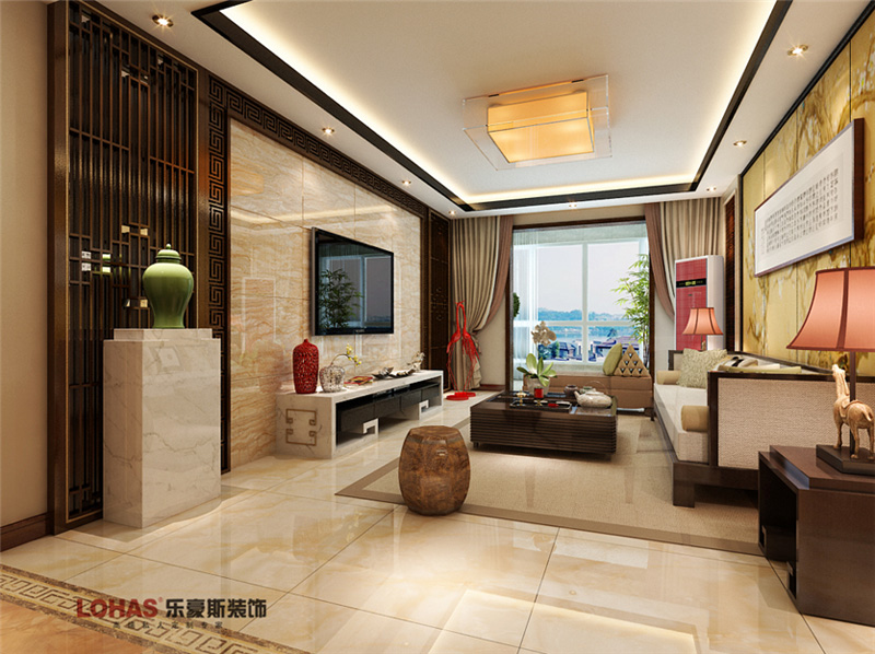 潤(rùn)澤園130平三室兩廳中式風(fēng)格裝修效果圖