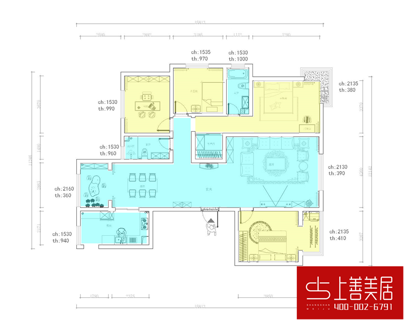 綠朗時光170平四室兩廳簡歐風(fēng)格裝修效果圖