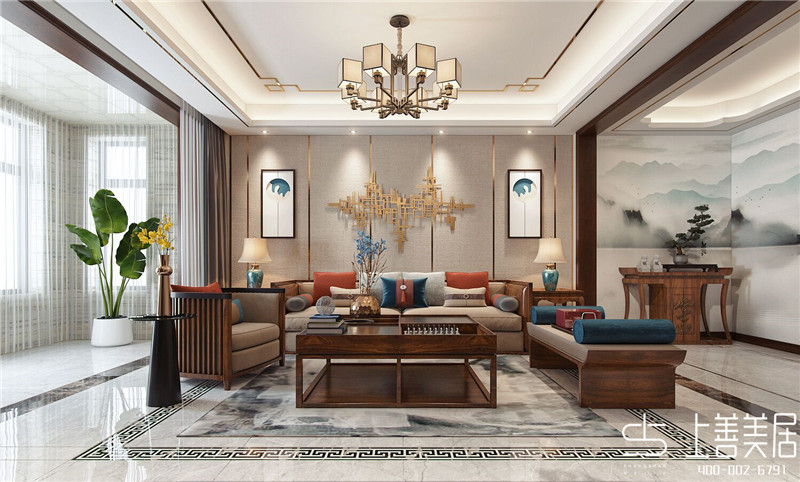 如園138平三室兩廳新中式裝修效果圖