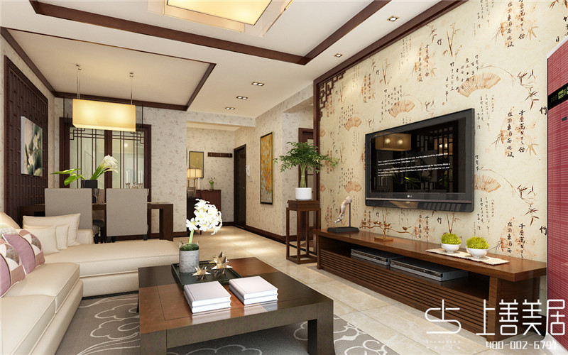 時光園99平兩室兩廳現(xiàn)代中式風格裝修效果圖