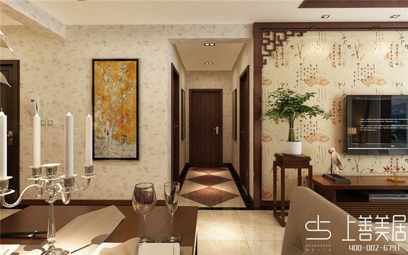 時光園99平兩室兩廳現(xiàn)代中式風格裝修效果圖