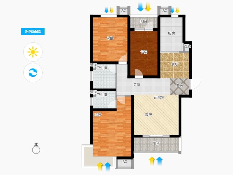 天璽名著3室0廳2衛(wèi)1廚158平戶型采光通風(fēng)圖