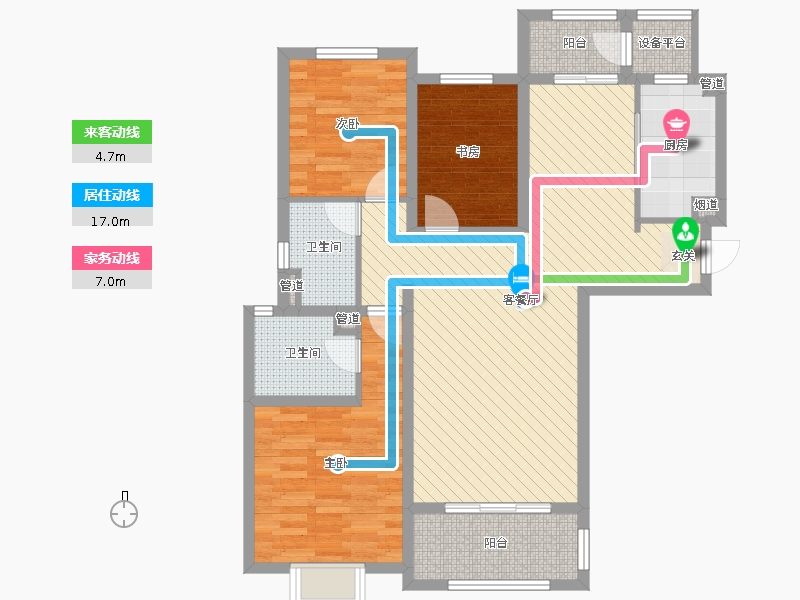 中冶德賢公館3室2廳2衛(wèi)1廚138.00㎡戶型動靜線圖