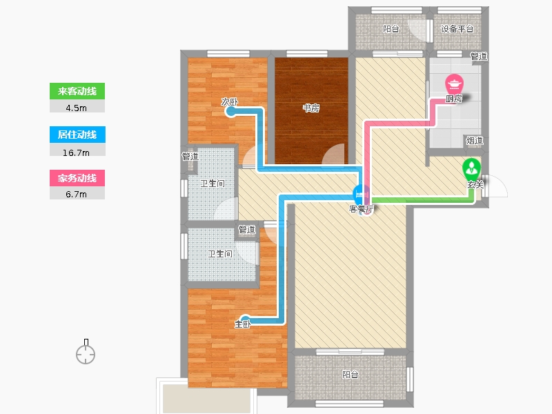 中冶德賢公館3室2廳2衛(wèi)1廚144.00㎡戶型動靜線圖