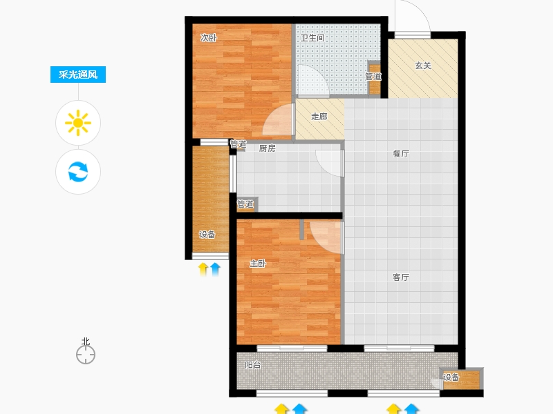 林蔭大院2室1廳1衛(wèi)1廚85.00㎡采光通風圖