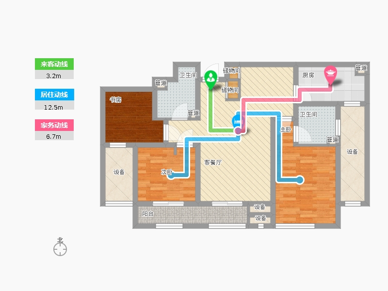 林蔭大院3室1廳2衛(wèi)1廚116.00㎡動(dòng)線圖