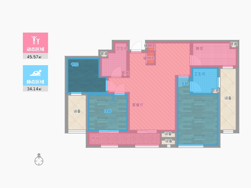 林蔭大院3室1廳2衛(wèi)1廚116.00㎡動(dòng)靜分區(qū)圖