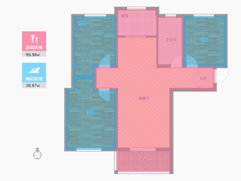 林蔭大院3室1廳2衛(wèi)0廚119.00㎡動靜分區(qū)圖