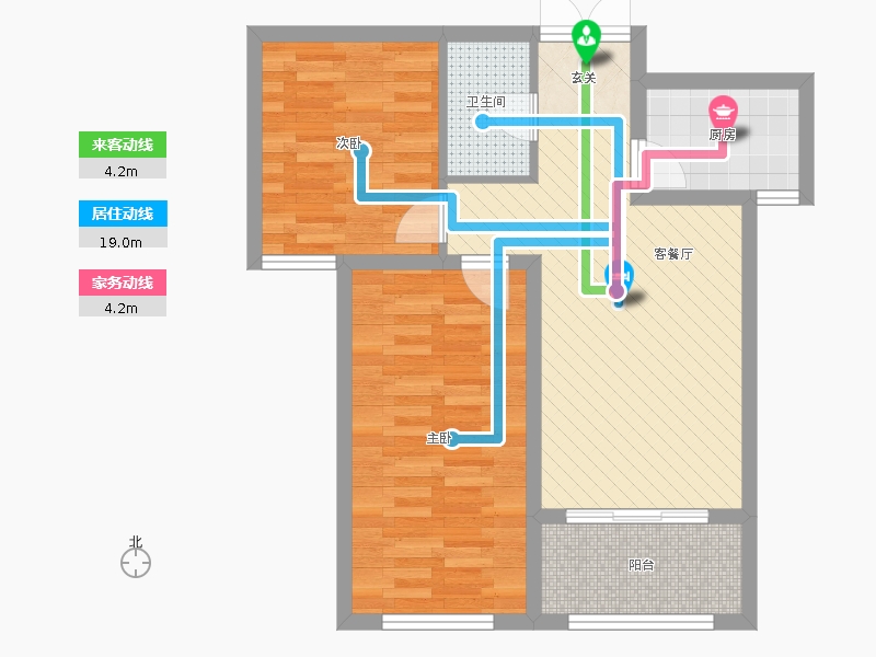 奧北公元2室1廳1衛(wèi)1廚88.00㎡動線圖