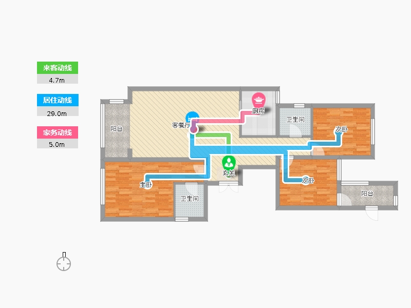 奧北公元3室2廳2衛(wèi)1廚120.00㎡動(dòng)線圖