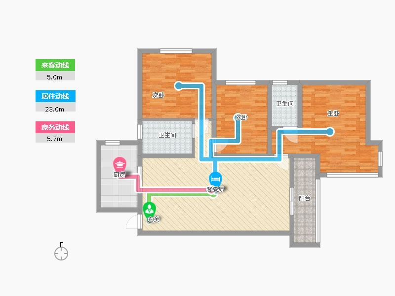 奧北公元3室2廳2衛(wèi)1廚121.00㎡動(dòng)線圖