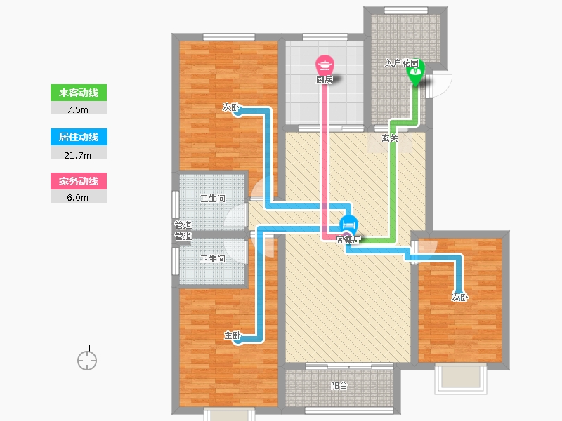 漢嘉海語城3室2廳2衛(wèi)1廚146.00㎡動線圖