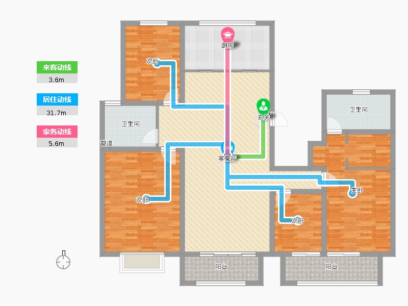 漢嘉海語城4室2廳2衛(wèi)1廚206.00㎡動線圖