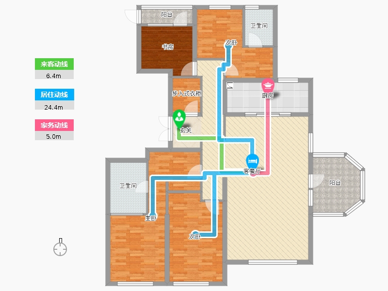 天山九峯4室2廳2衛(wèi)1廚175.00㎡動線圖