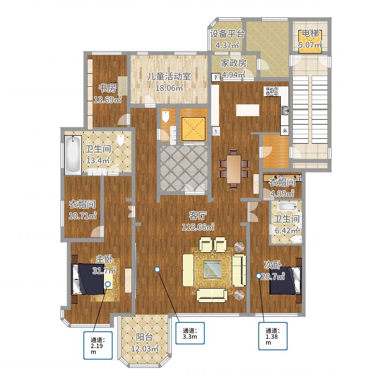 天山九峯3室1廳2衛(wèi)0廚375㎡戶(hù)型圖