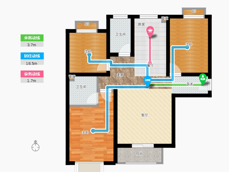 弘石灣3室2廳2衛(wèi)0廚107.00㎡動(dòng)線圖