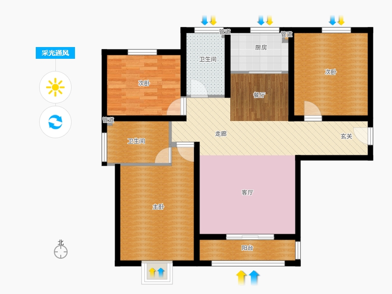 弘石灣3室2廳2衛(wèi)1廚133.00㎡采光通風圖