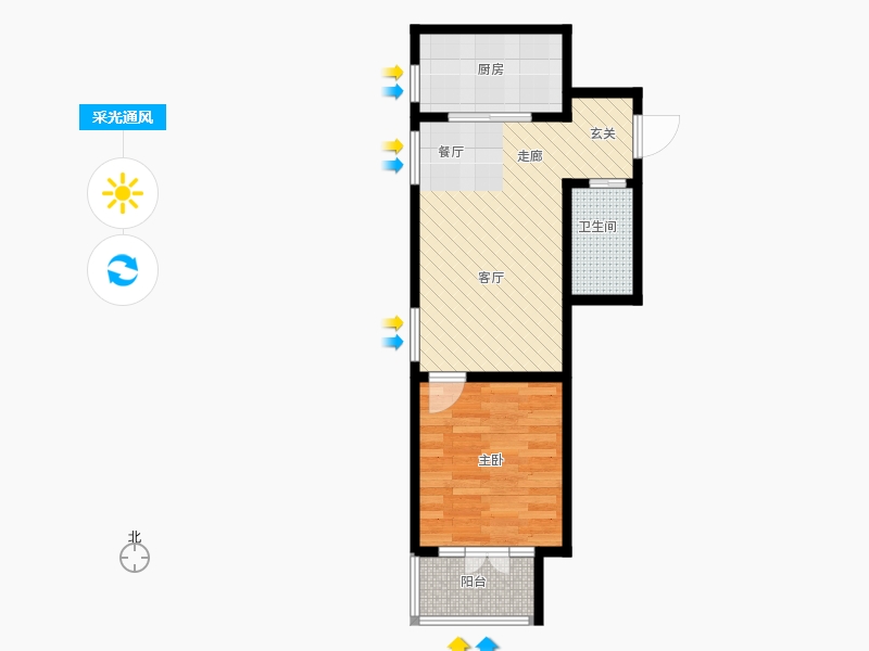 帝王國際1室2廳1衛(wèi)1廚63.00㎡采光通風(fēng)圖