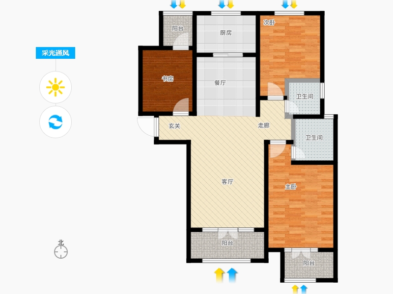 帝王國際3室0廳2衛(wèi)1廚133.00㎡采光通風圖