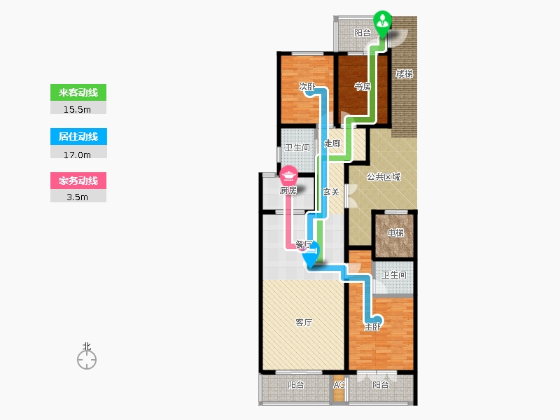 帝王國際3室2廳2衛(wèi)1廚136.00㎡動線圖