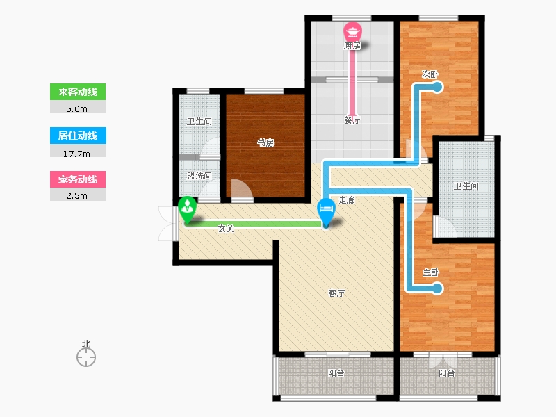 帝王國際3室2廳2衛(wèi)1廚147.00㎡動線圖