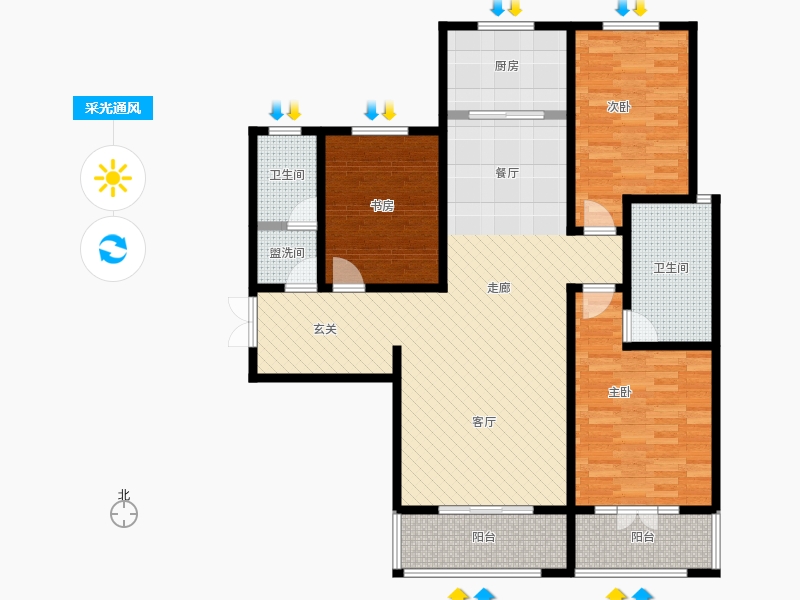 帝王國際3室2廳2衛(wèi)1廚147.00㎡采光通風圖
