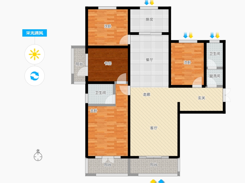 帝王國(guó)際4室2廳2衛(wèi)1廚163.00㎡采光通風(fēng)圖