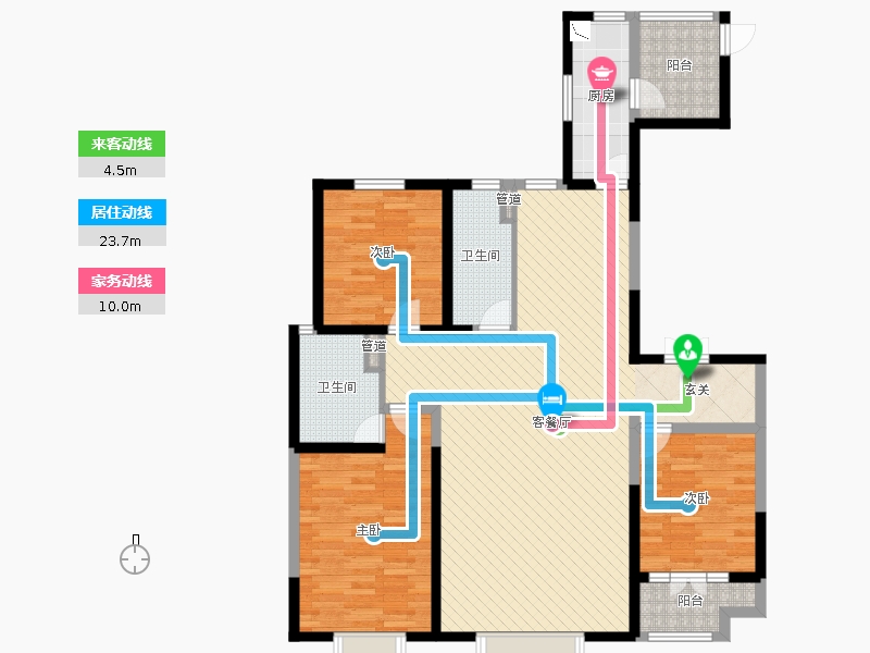帝王國際3室2廳2衛(wèi)1廚165.00㎡動線圖