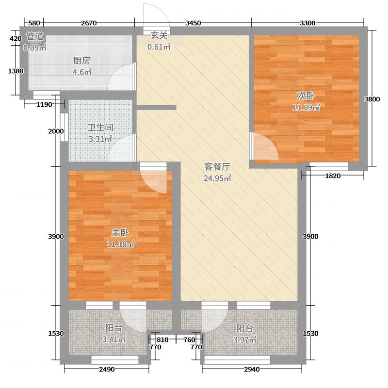 天下錦程花苑2室2廳1衛(wèi)1廚96㎡戶型圖