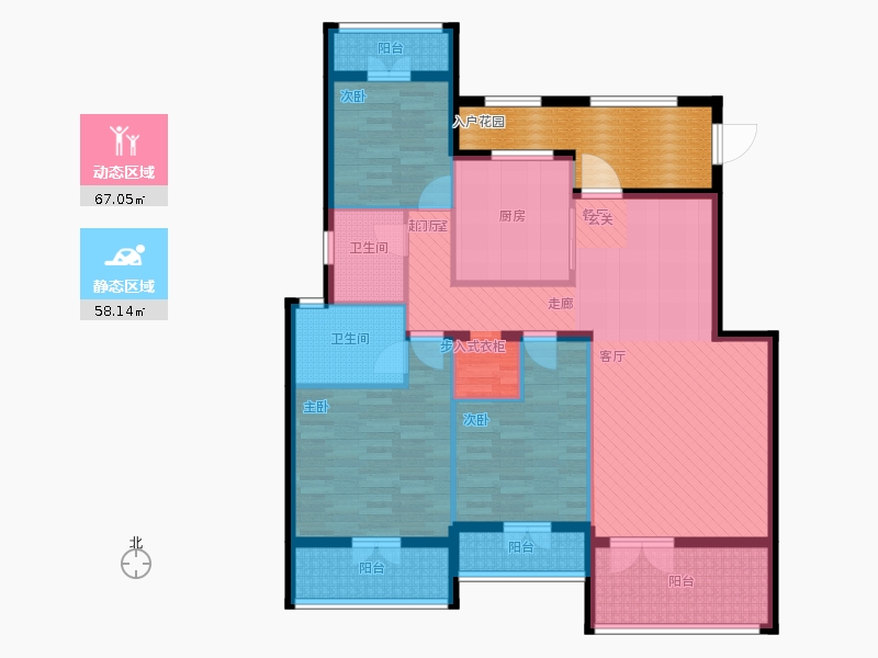 天下錦程3室3廳2衛(wèi)1廚138.00㎡動(dòng)靜分區(qū)圖