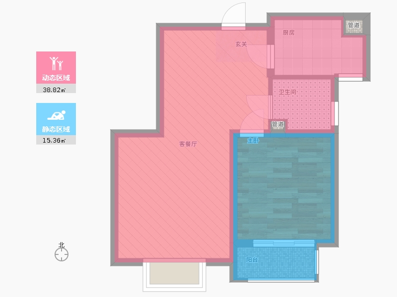 雨荷水岸1室1廳1衛(wèi)1廚69.00㎡動靜分區(qū)圖