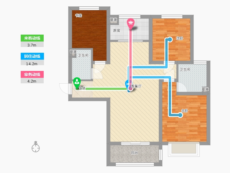 雨荷水岸3室1廳2衛(wèi)1廚76㎡動(dòng)靜線圖