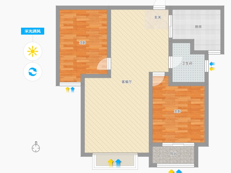 雨荷水岸2室2廳1衛(wèi)1廚95.00㎡采光通風圖