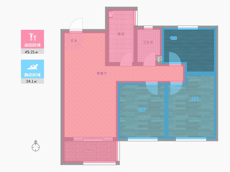 長久中心公園9號3室1廳1衛(wèi)1廚99㎡動靜分區(qū)圖