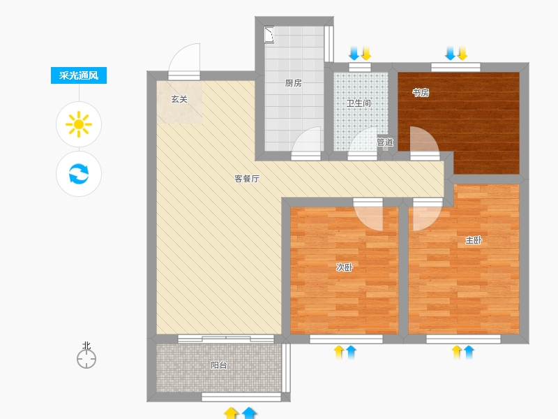 長久中心公園9號3室1廳1衛(wèi)1廚99㎡采光通風(fēng)圖