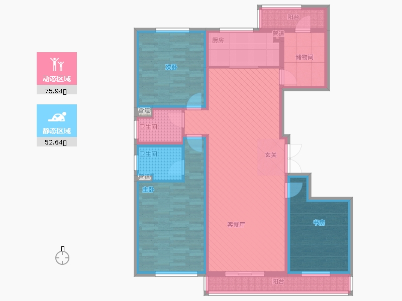 長(zhǎng)久中心公園9號(hào)3室1廳2衛(wèi)1廚162㎡動(dòng)靜分區(qū)圖