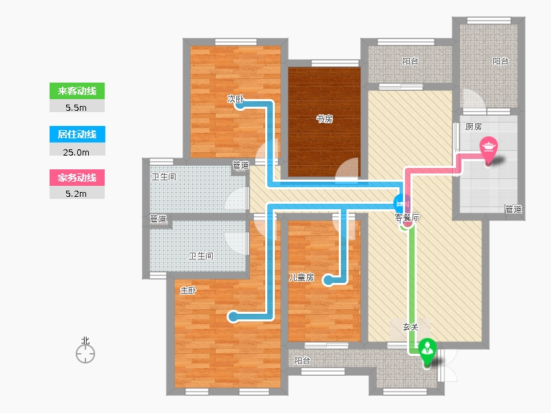 長久中心公園9號4室1廳2衛(wèi)1廚164㎡動靜線圖