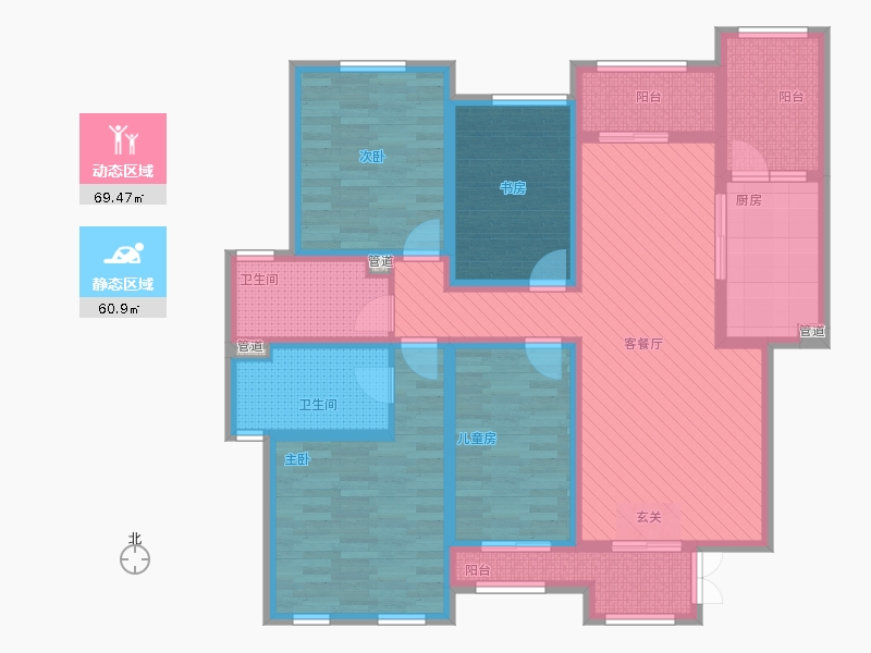 長久中心公園9號4室1廳2衛(wèi)1廚164㎡動靜分區(qū)圖