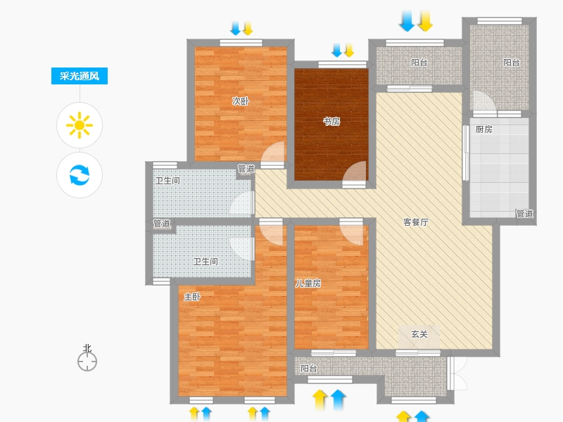 長久中心公園9號4室1廳2衛(wèi)1廚164㎡采光通風圖